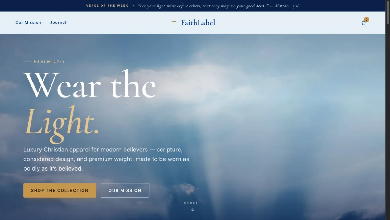 FaithLabel website homepage preview