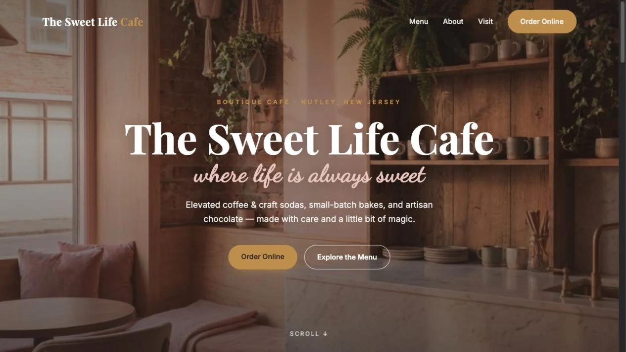 Sweet Life Cafe website homepage preview
