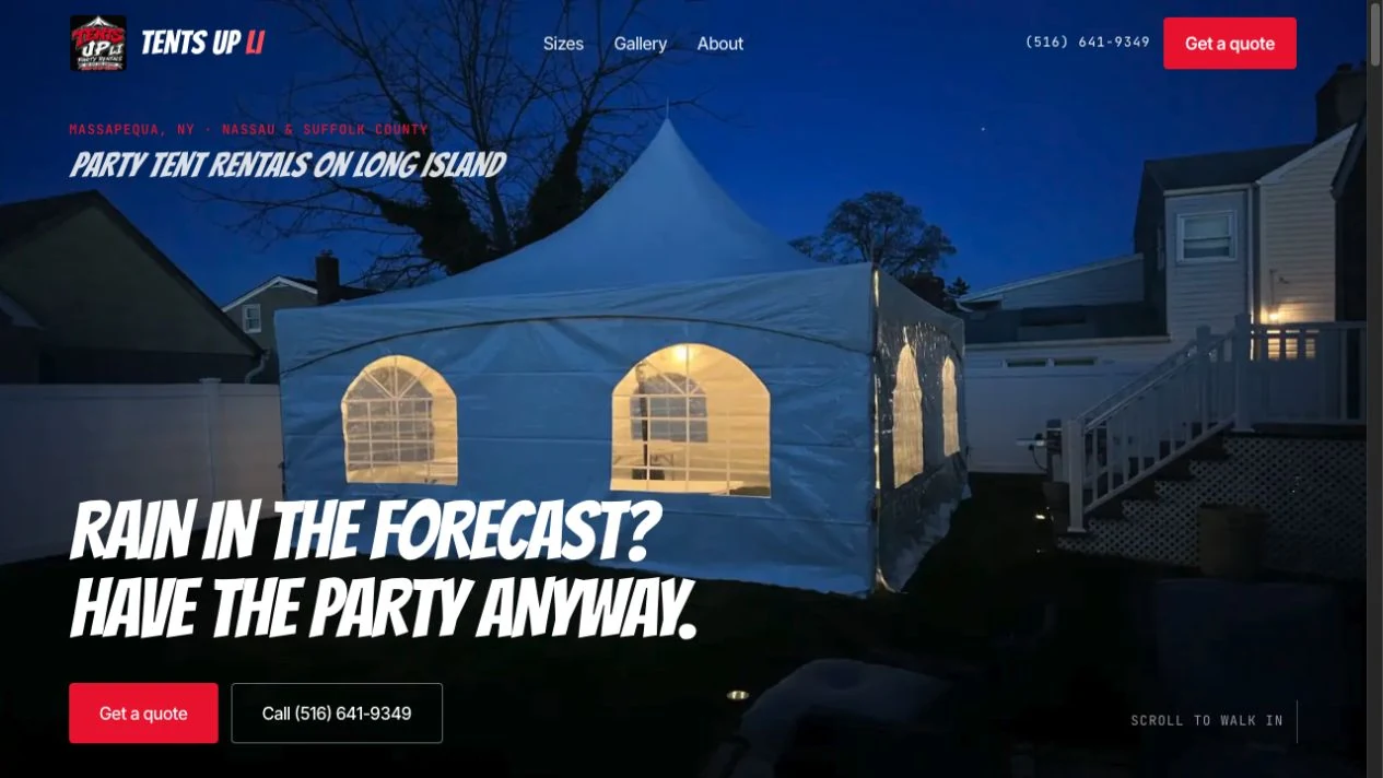Tents UP website homepage preview
